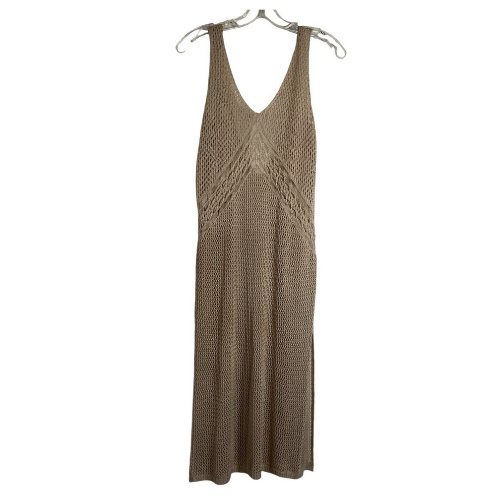 Crochet dress or beach cover up beige one size